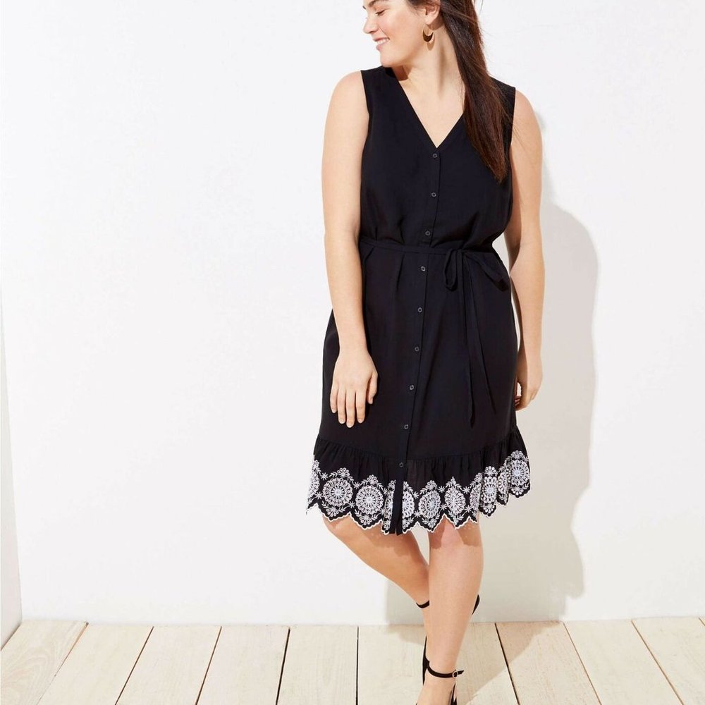 LOFT sleeveless dress with buttons and tie waist
